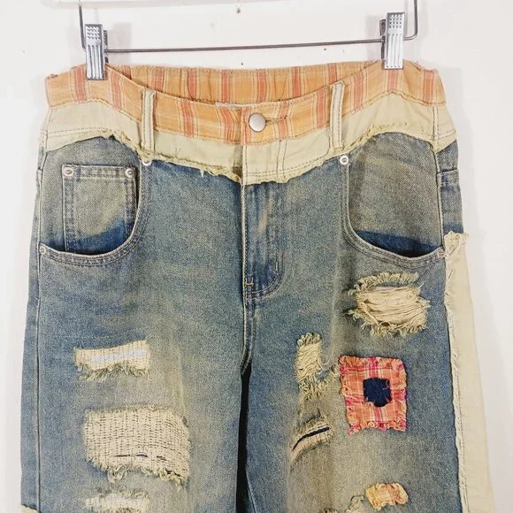 Oli & Hali Dawn Patchwork Wide Straight Jeans Size Small Mixed Media, Retro Edgy - Picture 5 of 16